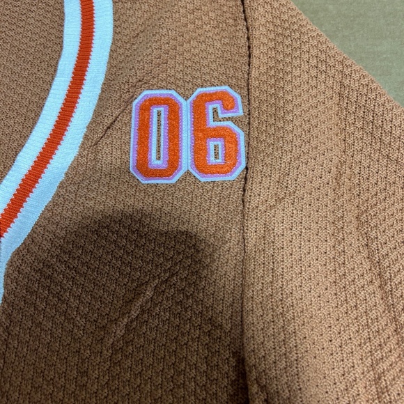 NWT Aerie Varsity Letterman Orange Oversized Cardigan Sweater w/ Pockets "06" - Picture 8 of 10